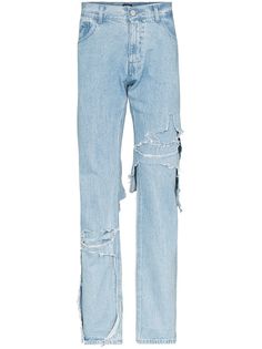 Raf Simons многослойные джинсы с эффектом потертости