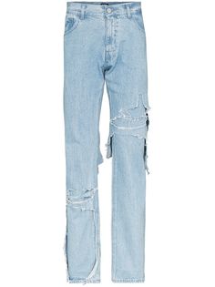 Raf Simons многослойные джинсы с эффектом потертости