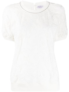 Brunello Cucinelli топ с цветочной вышивкой и короткими рукавами