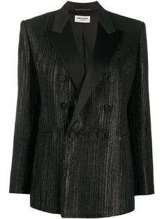 Saint Laurent двубортный блейзер с эффектом металлик