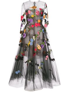 Oscar de la Renta расклешенное платье с цветочной вышивкой
