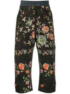 By Walid укороченные брюки с цветочной вышивкой