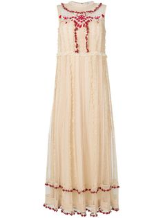 RedValentino длинное платье с оборками и вышивкой