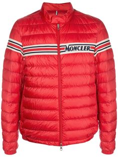 Moncler пуховик в полоску с логотипом