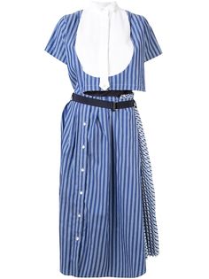 Sacai платье-рубашка асимметричного кроя в полоску