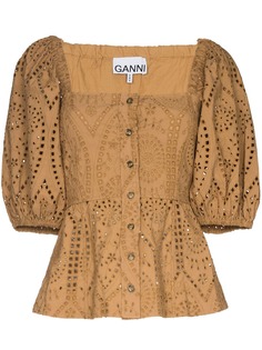 GANNI pouf-sleeve broderie anglaise blouse