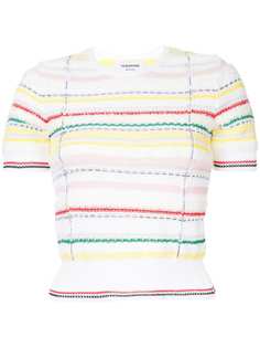 Thom Browne твидовая футболка в полоску с круглым вырезом