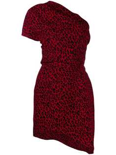 Saint Laurent платье на одно плечо с леопардовым принтом