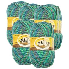 Пряжа Adelia Nelly мелажевая, 70 % шерсть, 30 % акрил, 100 г, 100 м, 5 шт., №10 зеленый-св.синий