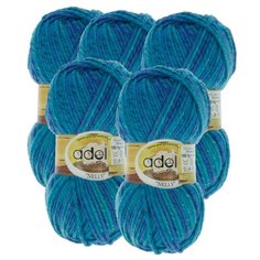 Пряжа Adelia Nelly мелажевая, 70 % шерсть, 30 % акрил, 100 г, 100 м, 5 шт., №12 синий-т.бирюзовый