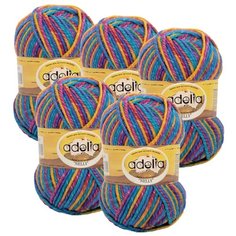 Пряжа Adelia Nelly секционного окрашивания, 70 % шерсть, 30 % акрил, 100 г, 100 м, 5 шт., №27 морская волна-желтый-фуксия