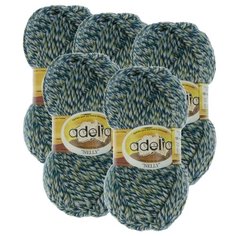 Пряжа Adelia Nelly мелажевая, 70 % шерсть, 30 % акрил, 100 г, 100 м, 5 шт., №13 хаки-т.синий (меланж)