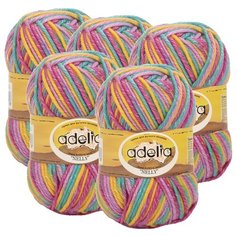 Пряжа Adelia Nelly секционного окрашивания, 70 % шерсть, 30 % акрил, 100 г, 100 м, 5 шт., №25 бирюзовый-желтый-сиреневый-розовый