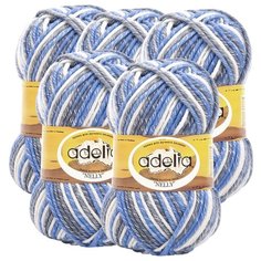 Пряжа Adelia Nelly секционного окрашивания, 70 % шерсть, 30 % акрил, 100 г, 100 м, 5 шт., №26 св.серый-серый-голубой