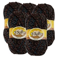 Пряжа Adelia Nelly мелажевая, 70 % шерсть, 30 % акрил, 100 г, 100 м, 5 шт., №19 черный-голубой-оранжевый
