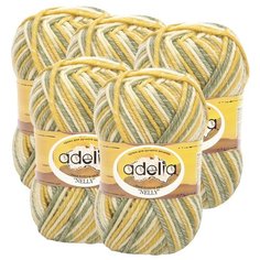 Пряжа Adelia Nelly секционного окрашивания, 70 % шерсть, 30 % акрил, 100 г, 100 м, 5 шт., №24 св.хаки-св.горчичный