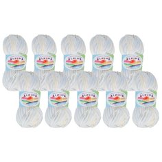 Пряжа Alpina Katrin, 100 % хлопок, 50 г, 140 м, 10 шт., №027 белый-желтый-сиреневый