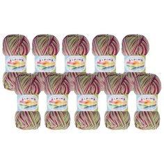 Пряжа Alpina Katrin, 100 % хлопок, 50 г, 140 м, 10 шт., №218 малиновый-зеленый-серый-голубой