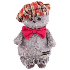 Мягкая игрушка Basik&Co Кот Басик в красном клетчатом берете с бантом из флиса 30 см