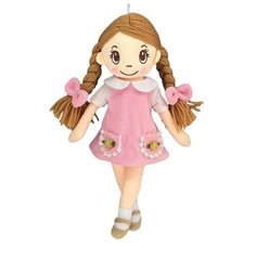Мягкая игрушка ABtoys Кукла в розовом платье с косичками 30 см