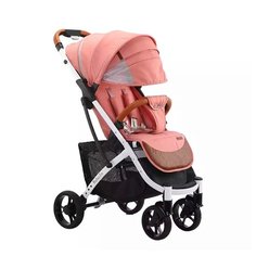 Прогулочная коляска Babalo 2020 (раздвиж. бампер, сумка-чехол, москит., дожд., крючки, подстак., накидка на ножек) розовый/белая рама, цвет шасси: белый