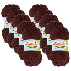 Пряжа Alpina Xenia, 100 % хлопок, 50 г, 240 м, 10 шт., №838 т.коричневый