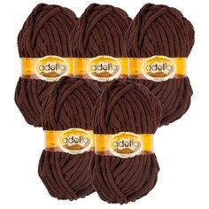 Пряжа Adelia Dolly однотонная, 100 % полиэстер, 100 г, 40 м, 5 шт., №08 коричневый