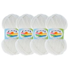 Пряжа Alpina Alpaca Trenza однотонная, 90 % альпака, 10 % полиамид, 50 г, 150 м, 4 шт., №01 белый (натуральный)