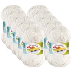 Пряжа Alpina Anabel, 100 % хлопок, 50 г, 120 м, 10 шт., №002 белый