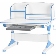 Растущая парта Mealux Alberto blue (арт. BD-500 WB + полка BD-500-2) столешница белая/ножки белые с голубым