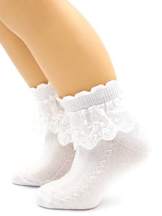 Носки Hobby Line 858 ажурные с шитьем белые, размер 18-20