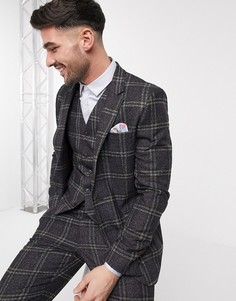 Пиджак узкого кроя в клетку ASOS DESIGN wedding-Коричневый