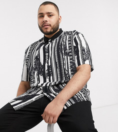 Черная рубашка с принтом листьев River Island Big & Tall-Черный