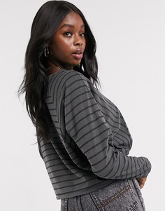 Свободный лонгслив в полоску ASOS DESIGN-Серый