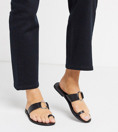 Черные кожаные сандалии для широкой стопы ASOS DESIGN-Черный