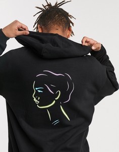 Черный oversized-худи с принтом лица на спине ASOS DESIGN
