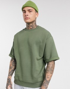 Oversized-свитшот с короткими рукавами цвета хаки ASOS DESIGN-Зеленый