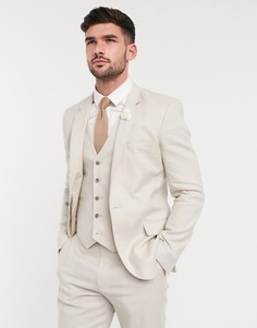 Светло-бежевый приталенный пиджак из эластичной смеси хлопка и льна ASOS DESIGN wedding