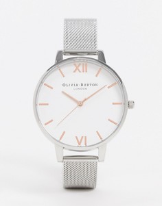 Часы с большим белым циферблатом Olivia Burton-Серебряный
