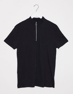 Черная футболка с молнией 1/4 New Look-Черный