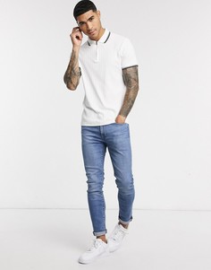 Белое поло в рубчик с контрастной отделкой Burton Menswear-Белый