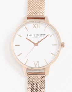 Розово-золотистые часы с белым циферблатом и сетчатым ремешком Olivia Burton - OB16DE10-Золотой