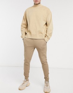 Коричневые джоггеры скинни с молнией на манжетах ASOS DESIGN-Бежевый