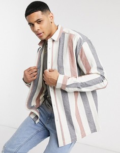 Меланжевая рубашка в стиле oversized с полосками ASOS DESIGN-Белый