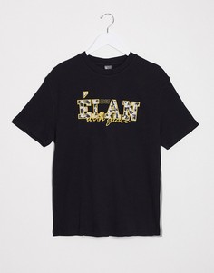 Свободная футболка из вафельного трикотажа с аппликацией-надписью ASOS DESIGN-Черный