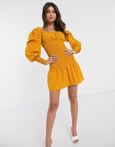 Платье мини горчичного цвета в горошек со сборками Parisian-Желтый