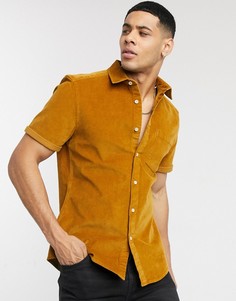 Вельветовая приталенная рубашка с короткими рукавами ASOS DESIGN-Желтый