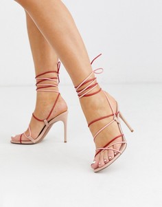 Красно-розовые босоножки на каблуке с завязками ASOS DESIGN-Мульти