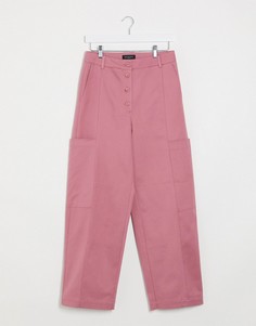 Широкие атласные брюки в стиле милитари от комплекта Selected-Розовый