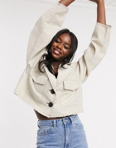 Кремовая короткая куртка из льна с необработанными краями ASOS DESIGN-Светло-бежевый